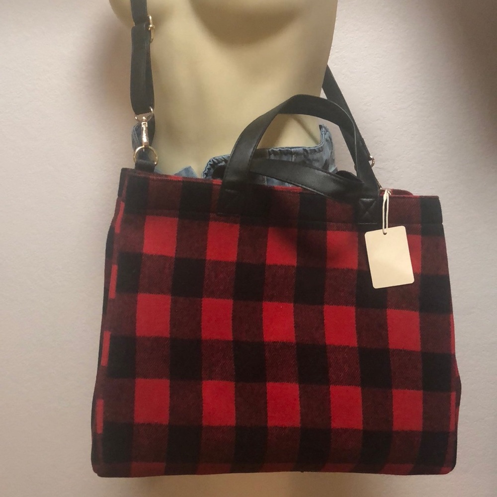 Large buffalo plaid tote